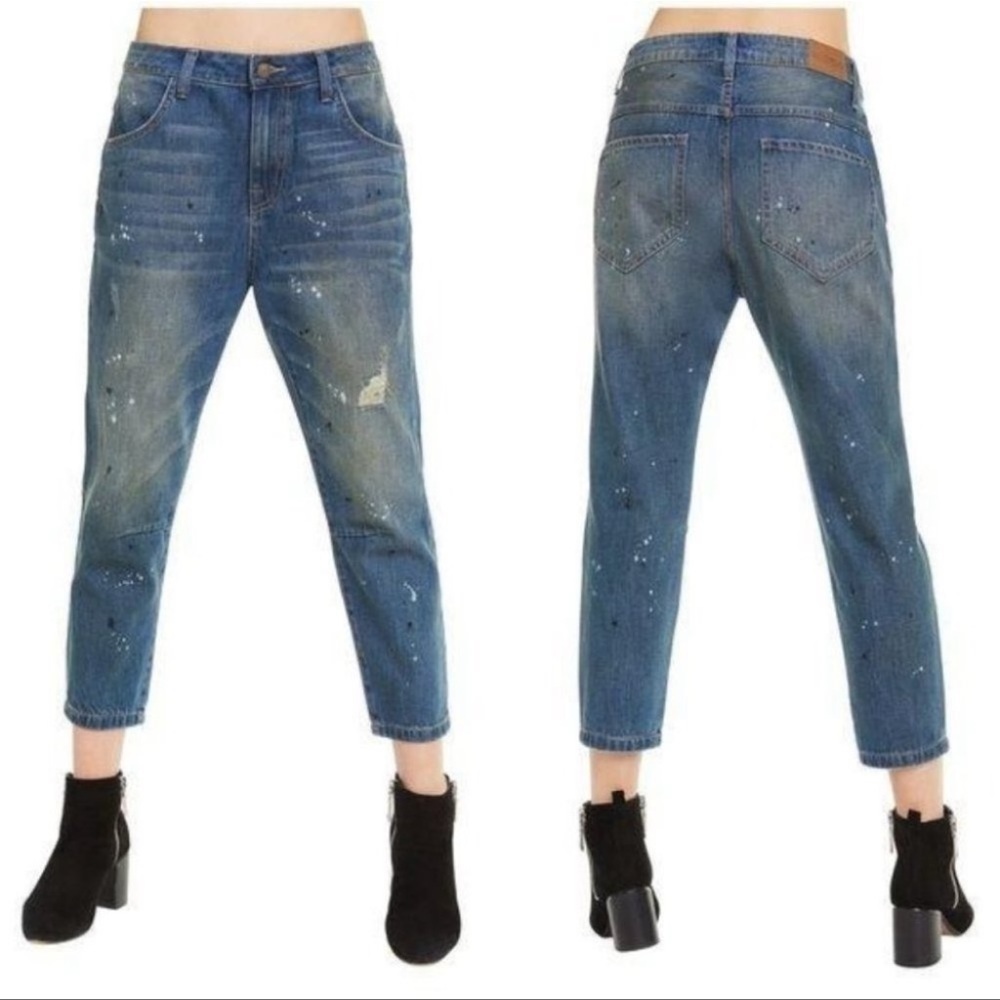 NWT WILDFOX BAGGY CROP 100% COTTON PAINT SPLATTER DISTRESSED DIRTY LOOK sz 26